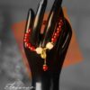 Elegant Red Agate Beaded Bracelet with Golden Accents