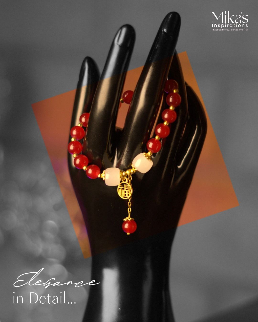 Elegant Red Agate Beaded Bracelet with Golden Accents