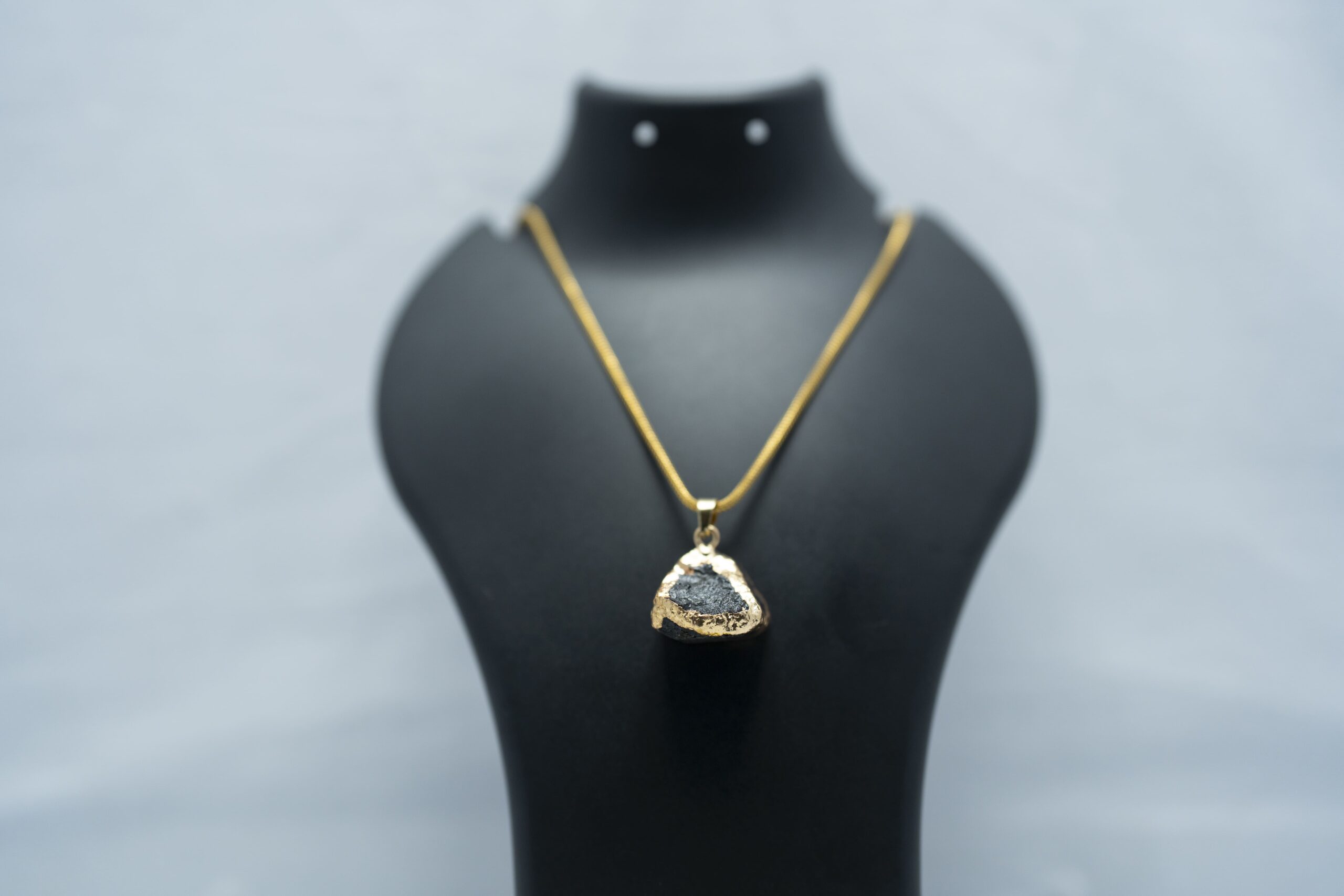 Natural Black Crystal Stone Pendant Necklace