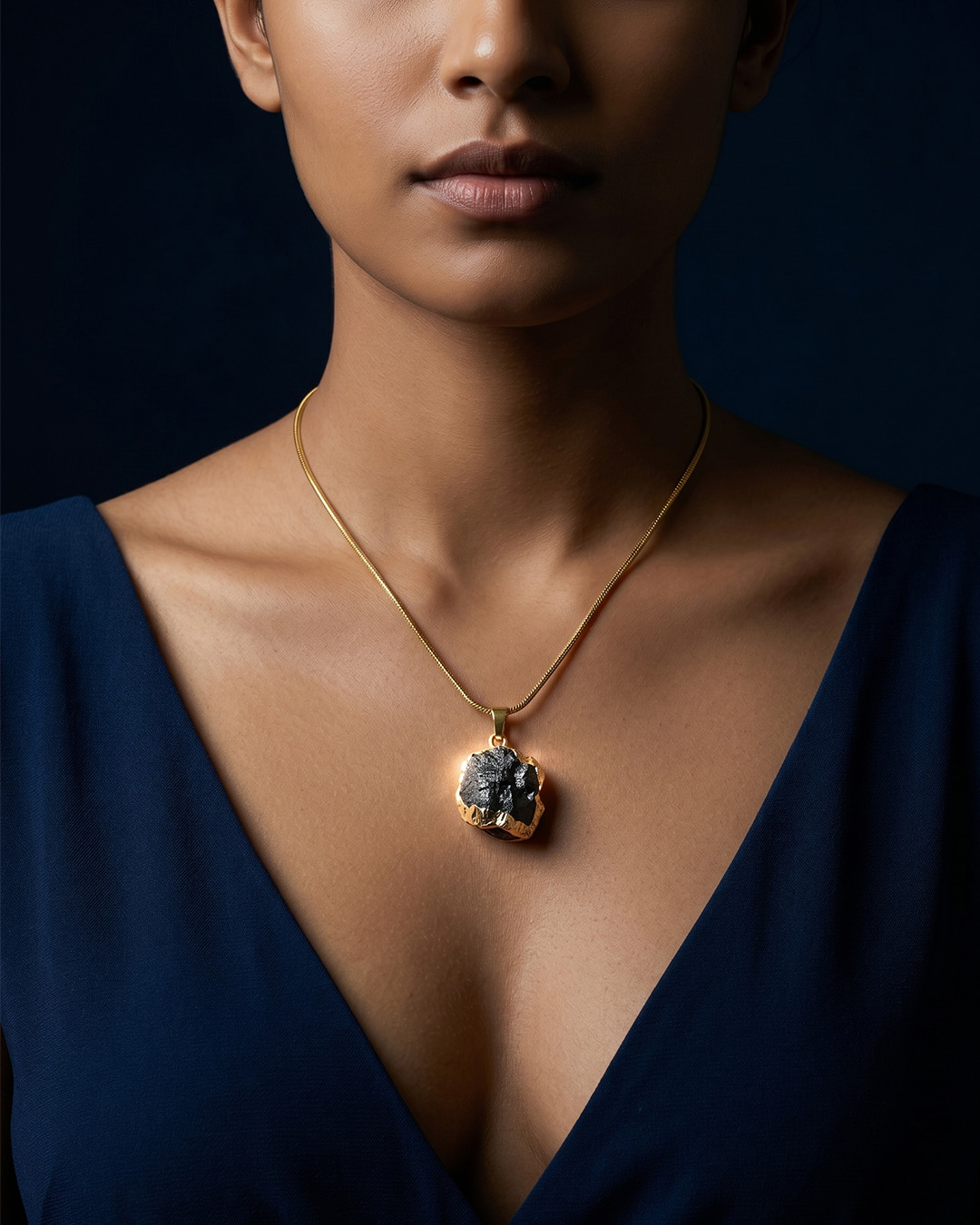 Natural Black Crystal Stone Pendant Necklace - Image 2