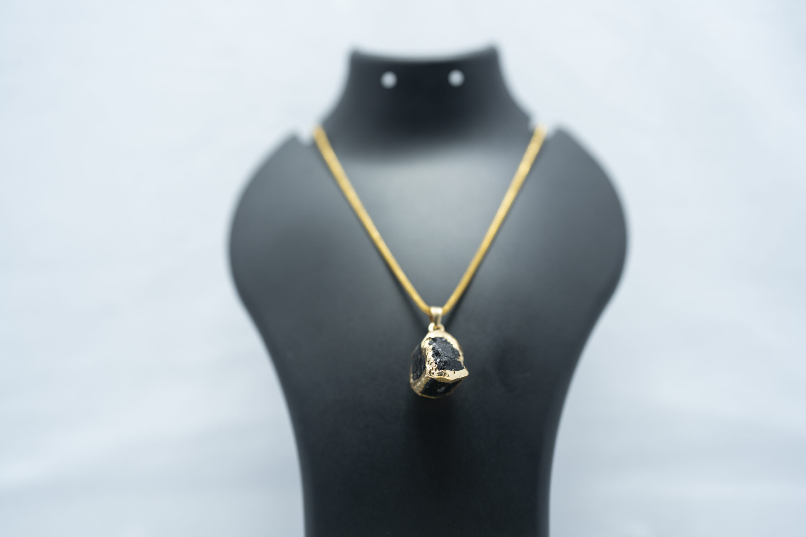 Natural Black Crystal Stone Pendant Necklace