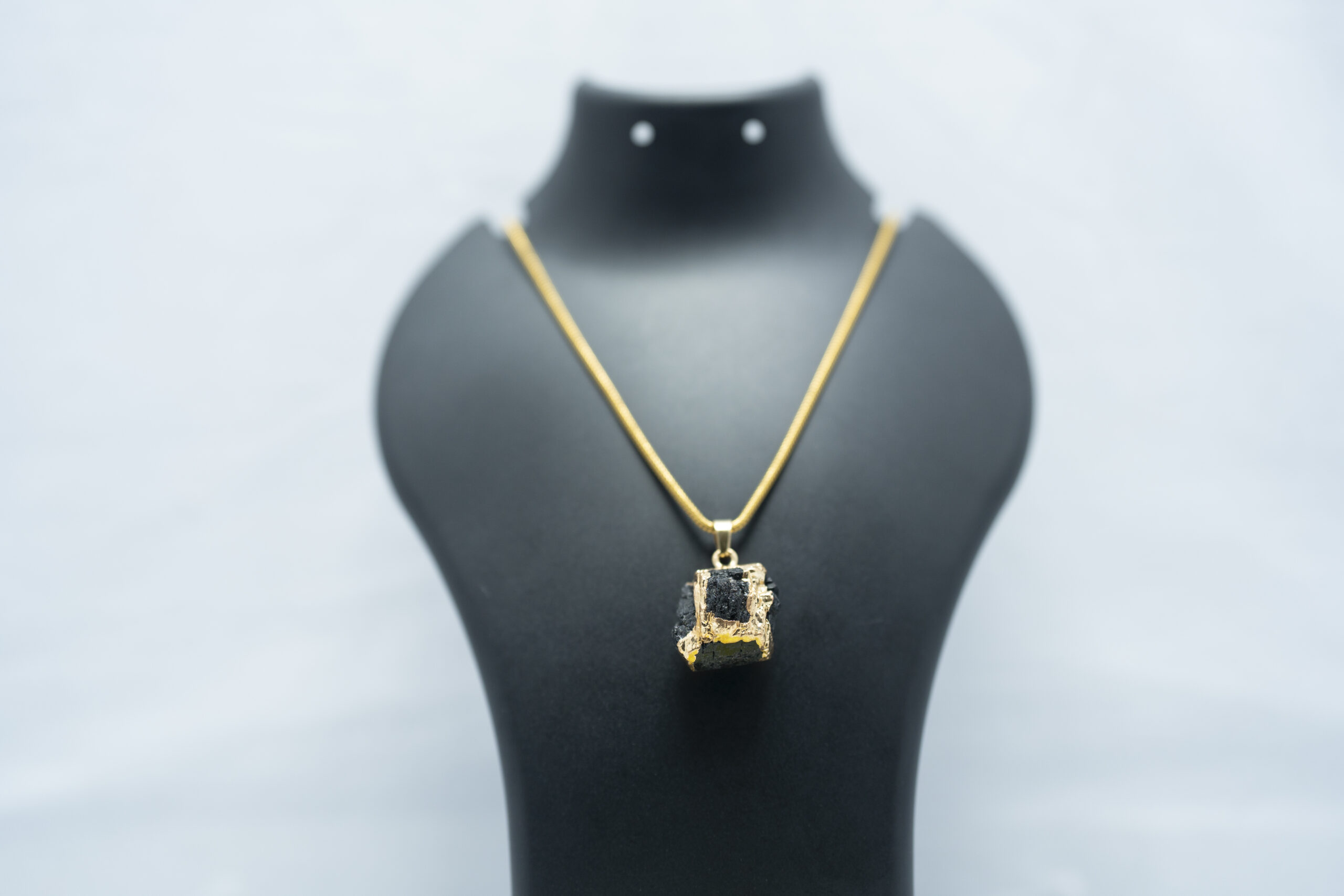 Natural Black Crystal Stone Pendant Necklace