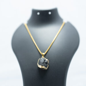 Natural Black Crystal Stone Pendant Necklace