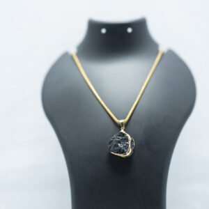 Natural Black Crystal Stone Pendant Necklace