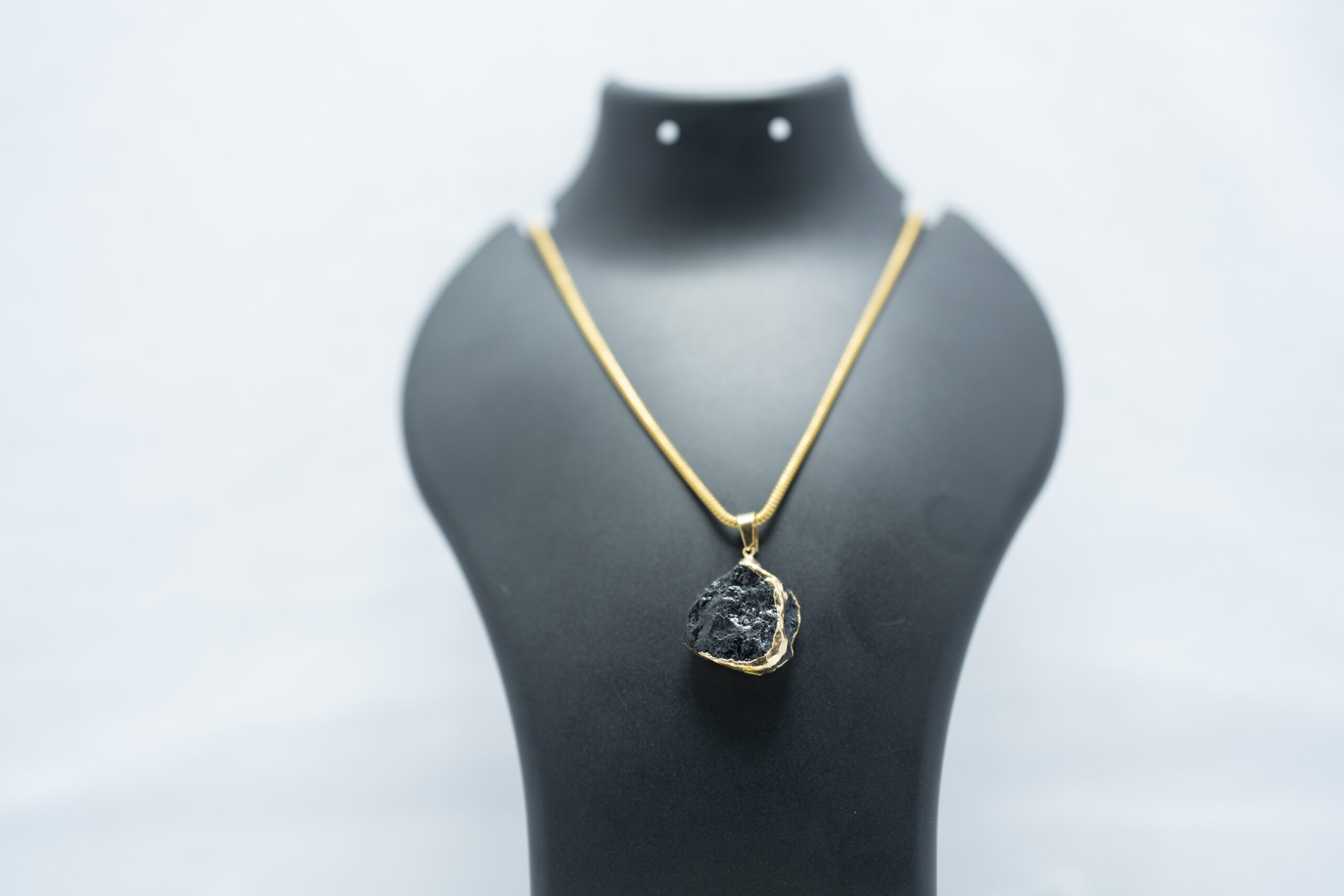 Natural Black Crystal Stone Pendant Necklace