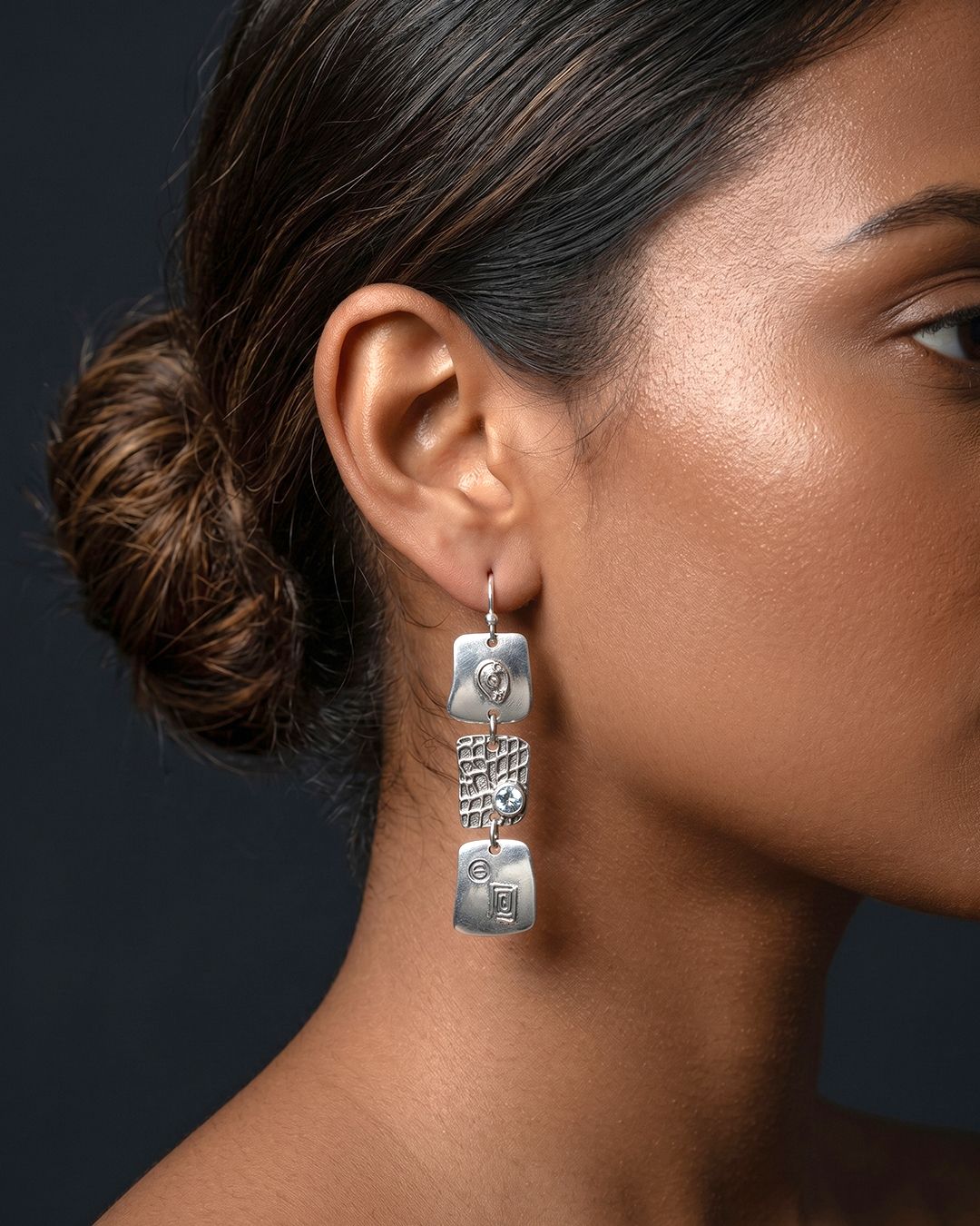 Retro Ethnic Style Tribal Geometric Carving, Square Metal Hanging Earrings