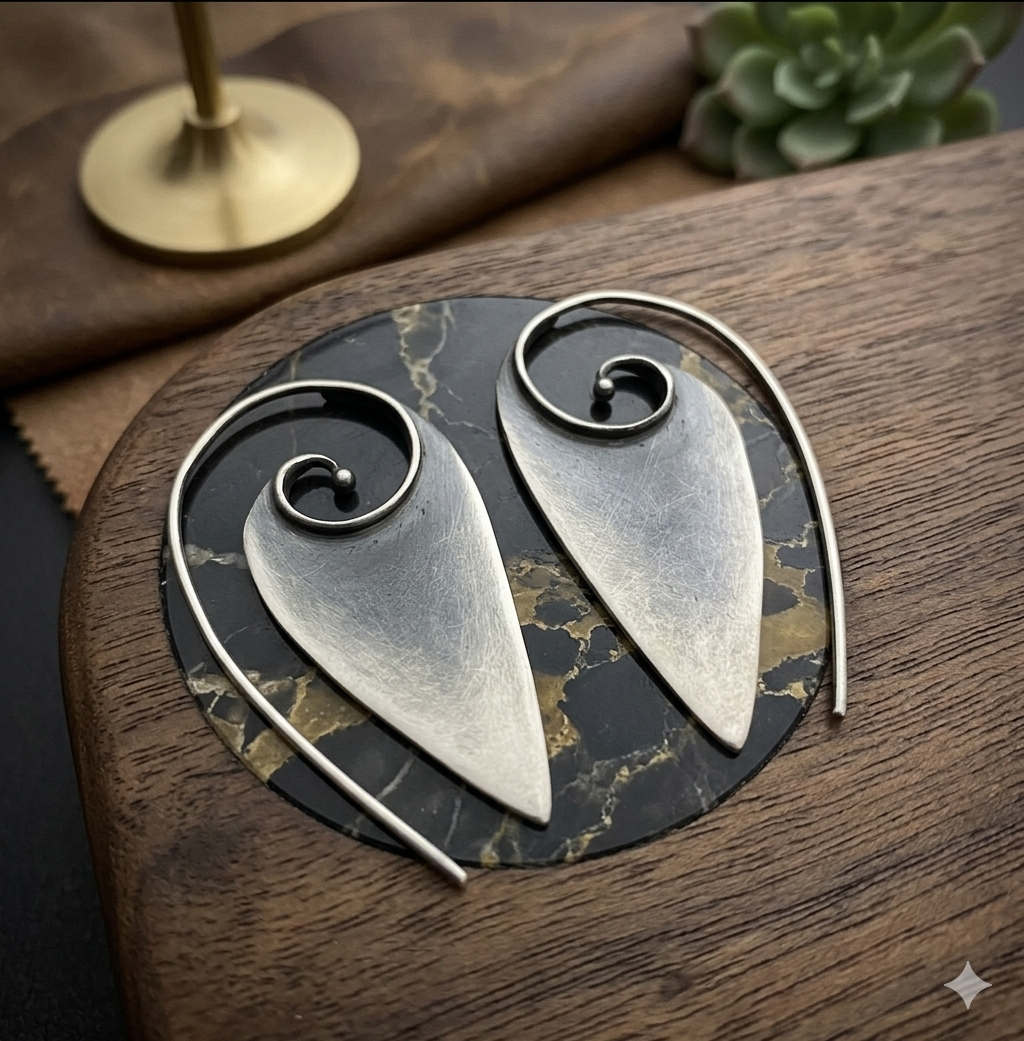 Vintage Silvery Boho Geometric Earrings - Image 2