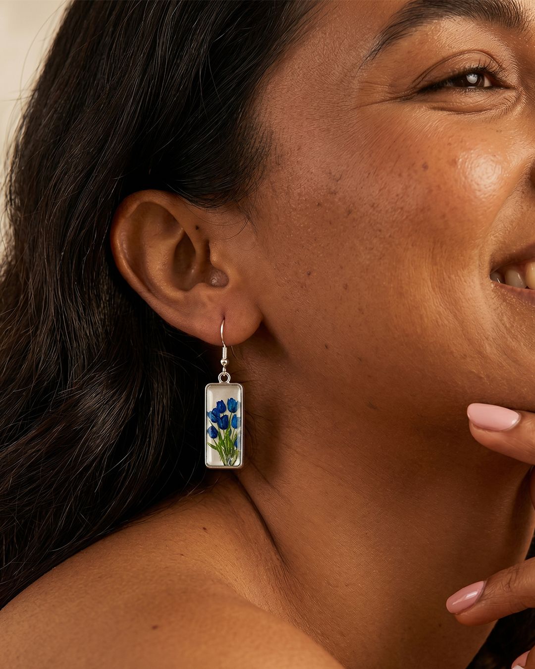 Blue Tulip Square Earring
