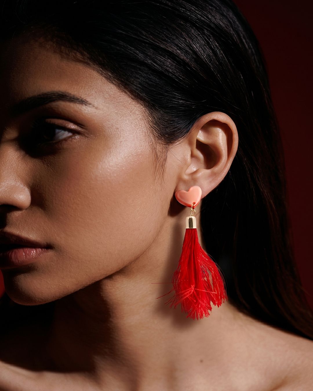 Ethnic Tassel Red Earring