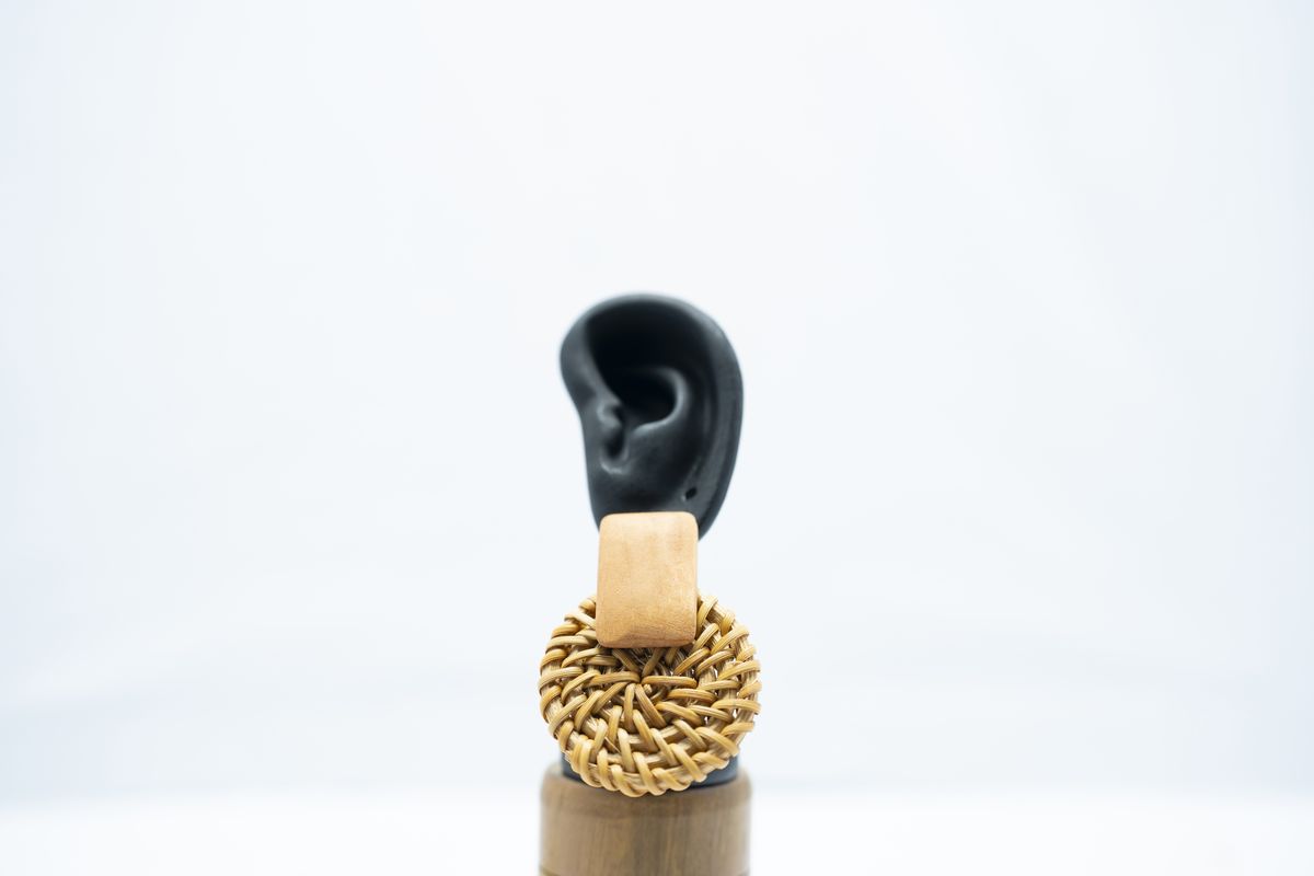 atchwork Round Rattan Earrings