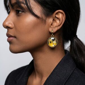 Oil Painting Pattern Round Glass Earrings 