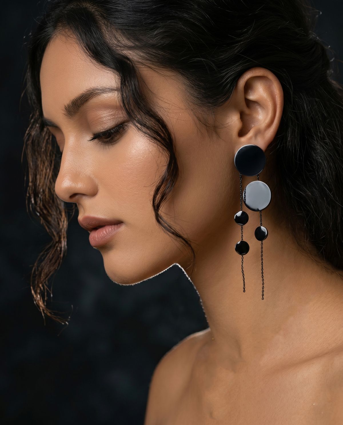 Geometric Round Tassel Chain Long Earrings - Image 2