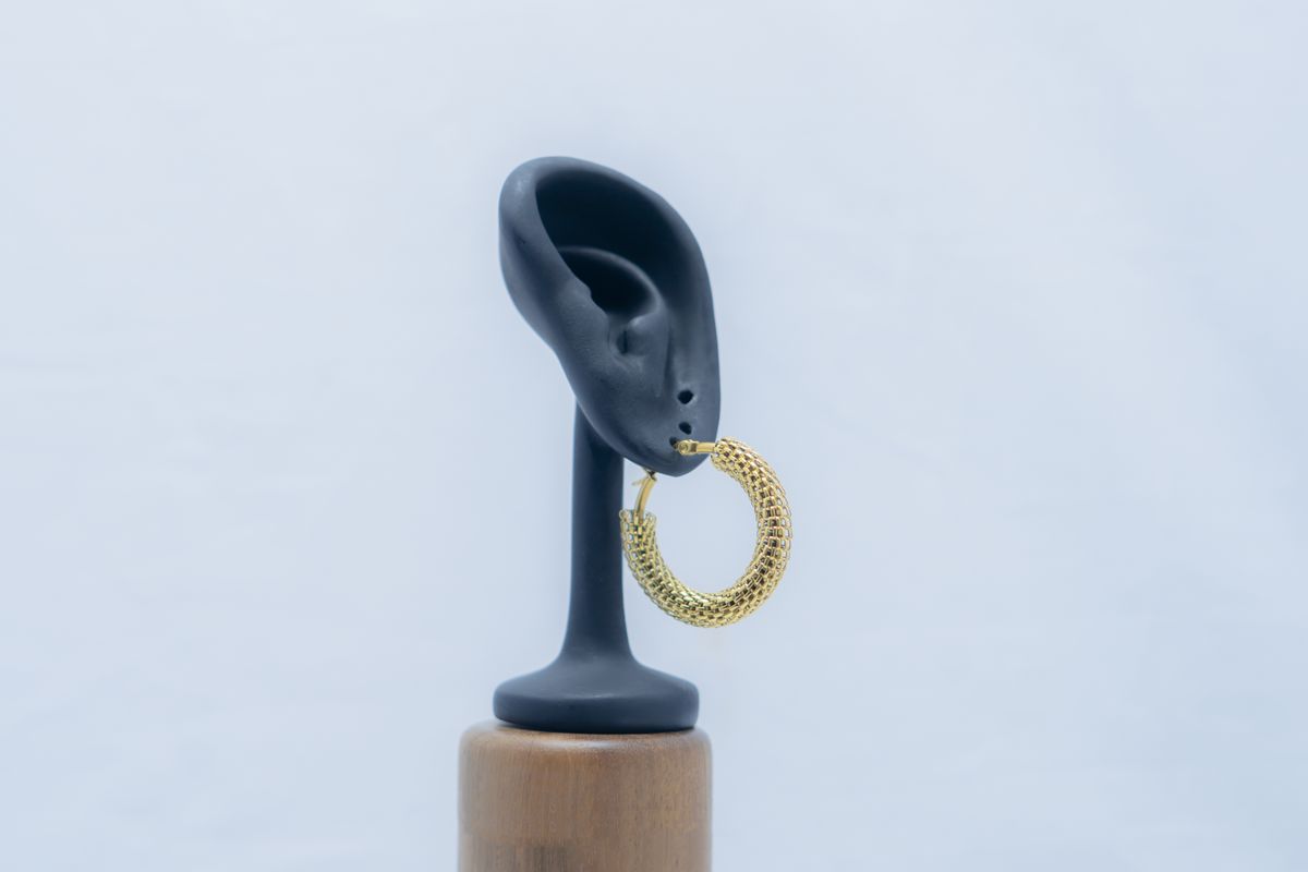 Textured Gold Hollow Earrings - Image 2