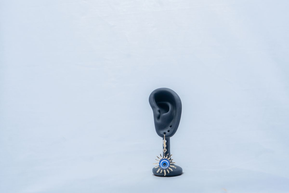 Evil Eye Charm Drop Studs - Image 2