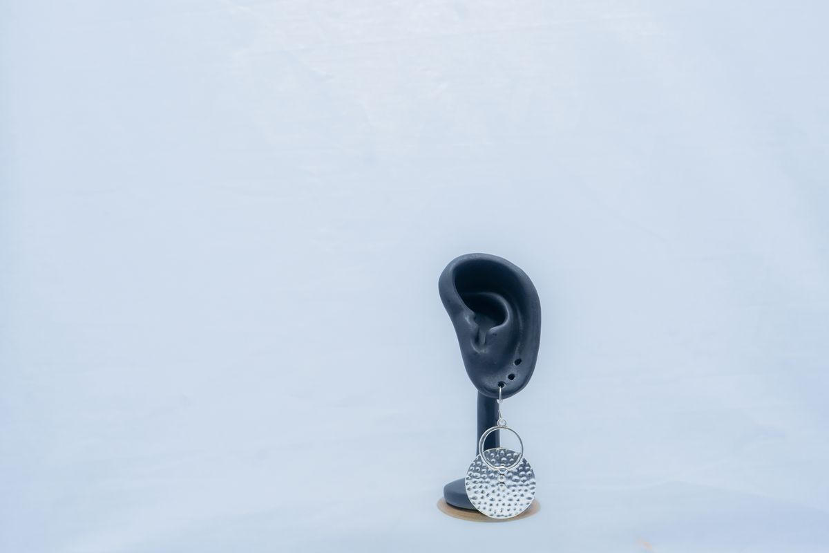 Silver Lace Disc Drop Studs