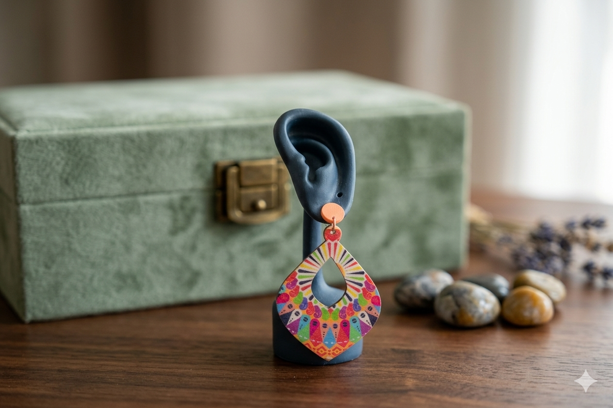 Colorful Wooden Pendant Earrings,