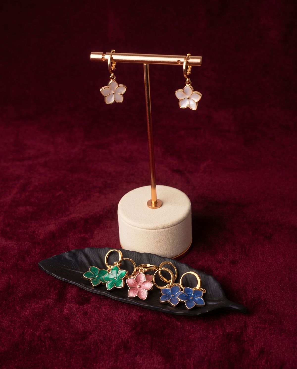 Drip-Enamel Flower Pendant Stud Earring