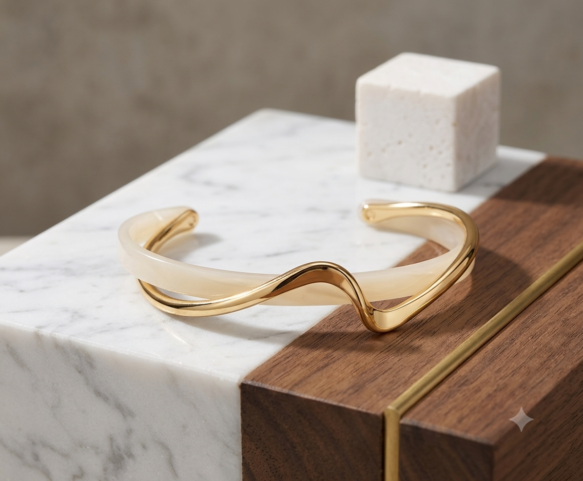 Golden Plated Wave Shape Cuff Bangle