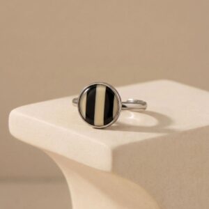 Geometric Ring - Black & White Vertical Stripes