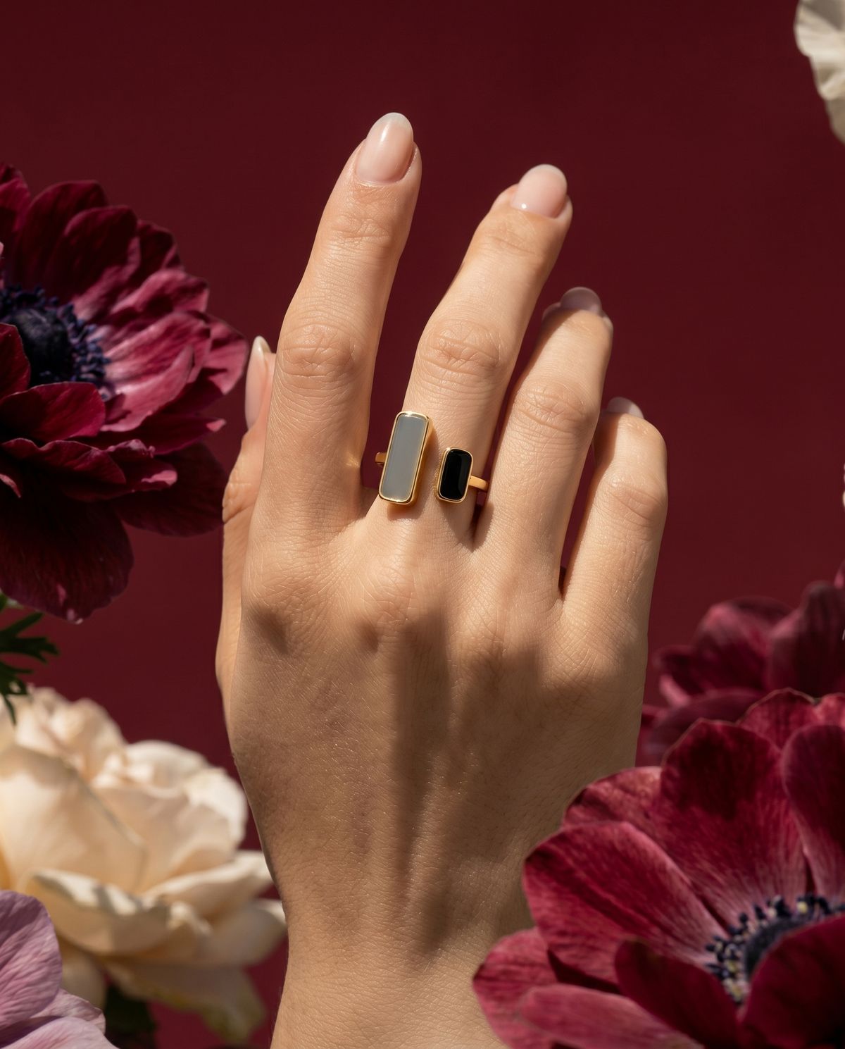 Elegant Rectangular Oil Drop Rings