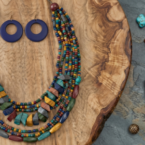 5-Color Wooden Multi-Layer Necklace Sweater Chain Earring Jewelry Set