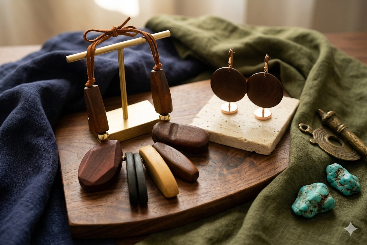 Bohemian Style Wooden Necklace And Earring