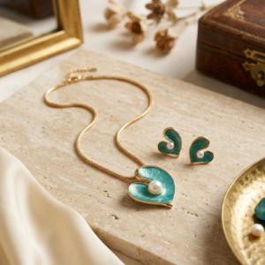 Handmade Enamel Heart-Shaped Pendant Necklaces And Earring