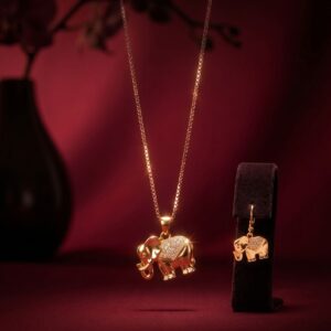 Elephant Copper Earrings And Necklace Se