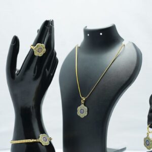  Ethnic Style Copper Alloy Plated with Real Golden Evil Eye Pendant Earrings set
