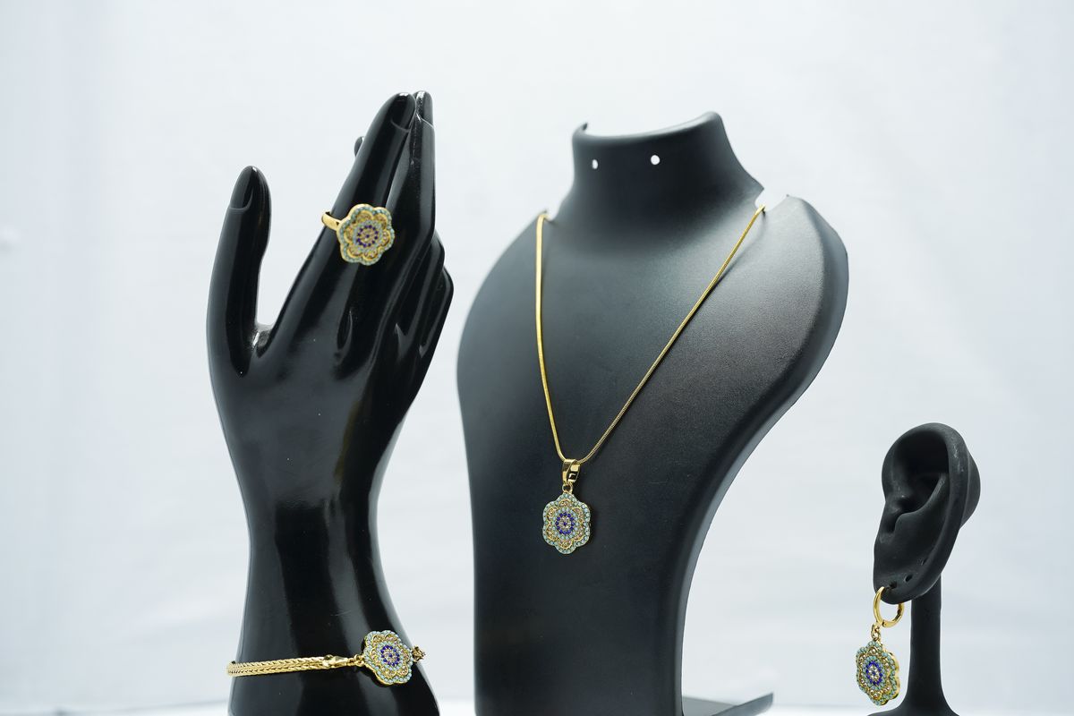 Ethnic Style Copper Alloy Plated with Real Golden Evil Eye Pendant Earrings set