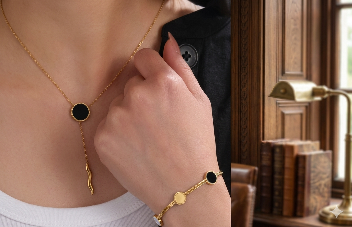 nique Stainless Steel Geometric Round Pendant Bracelet and Necklace