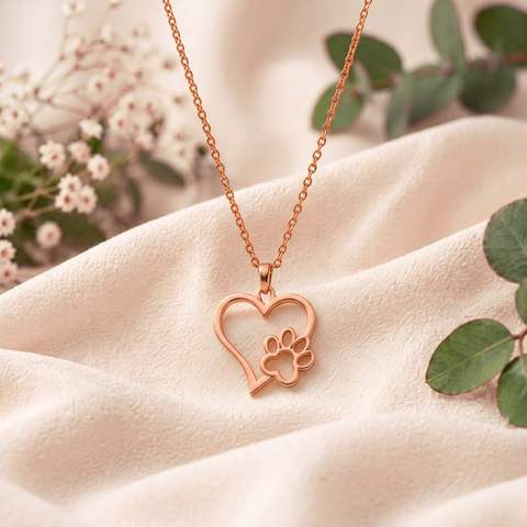 The Heart & Paw Pendant - Rose Gold